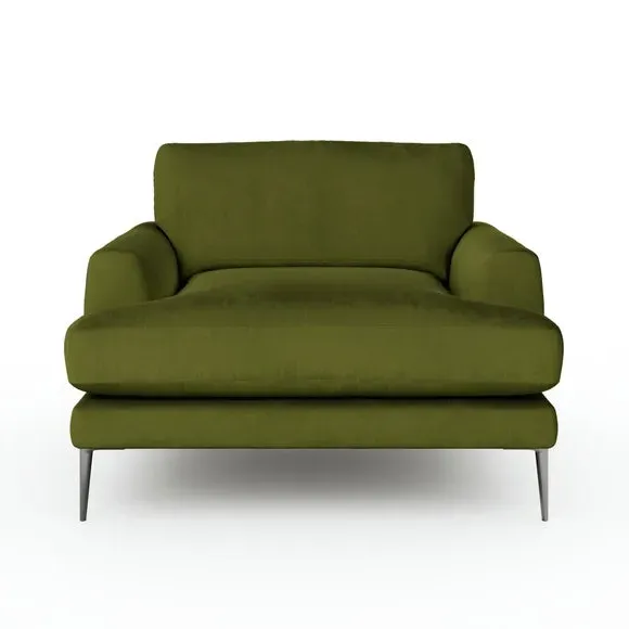 Snuggle Chair with Square Arms - Olive, Velvet