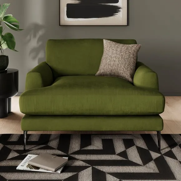 Snuggle Chair with Square Arms - Olive, Velvet