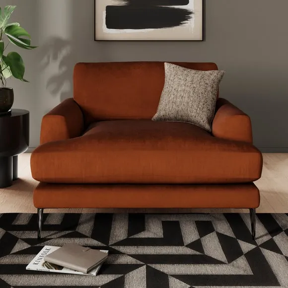 Snuggle Chair with Square Arms - Orange, Velvet