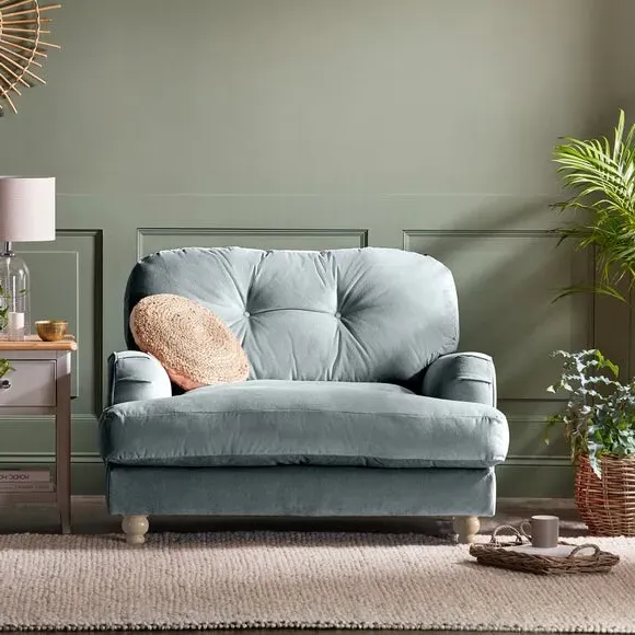 Snuggle Chair with Turned Legs - Blue, Velvet