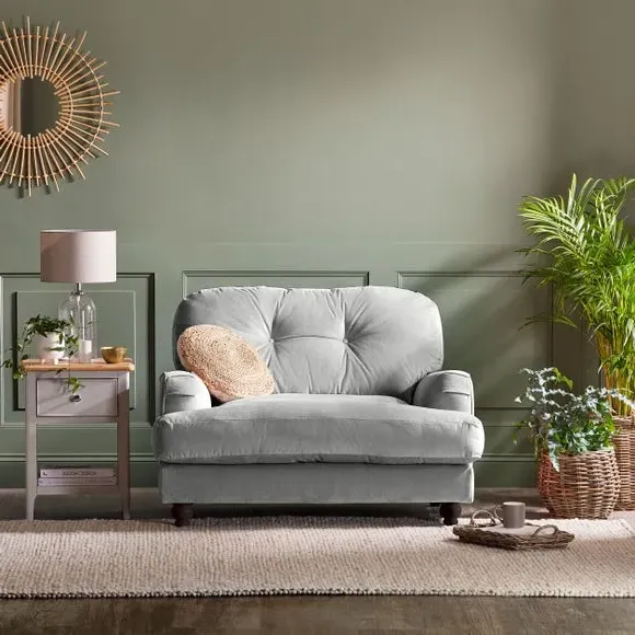 Snuggle Chair with Turned Legs - Grey, Velvet