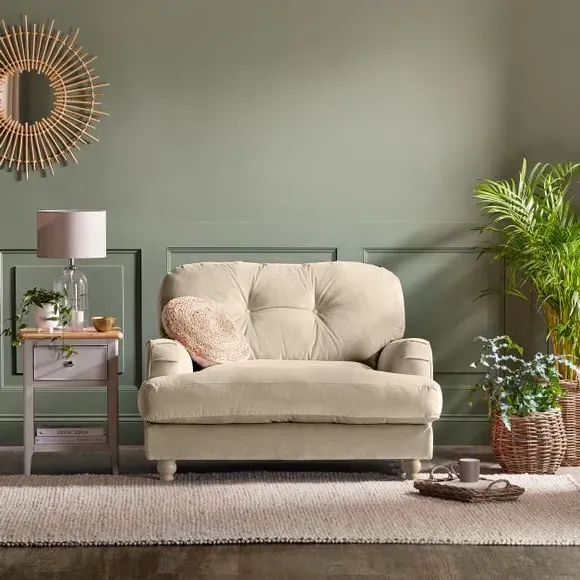 Snuggle Chair with Turned Legs - Sand, Velvet