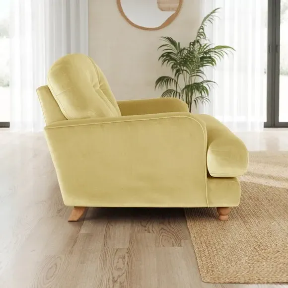 Snuggle Chair with Turned Legs - Yellow, Velvet