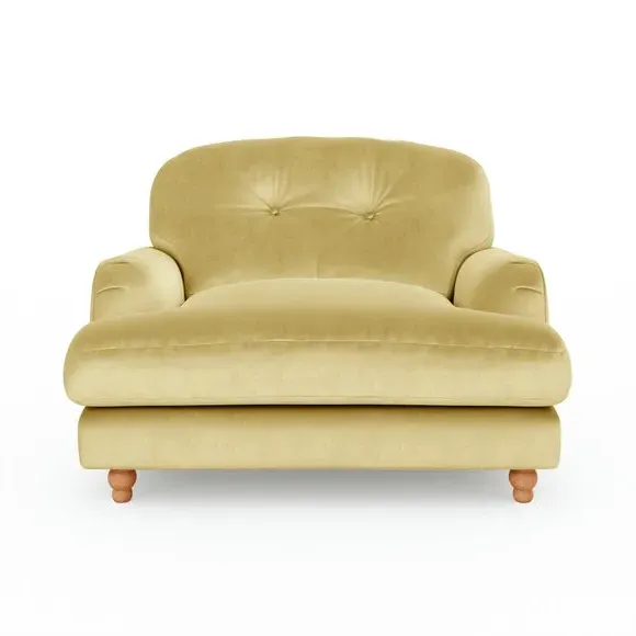 Snuggle Chair with Turned Legs - Yellow, Velvet