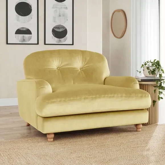 Snuggle Chair with Turned Legs - Yellow, Velvet