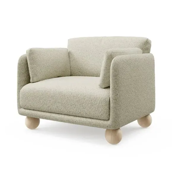 Snuggle Chair with Wooden Legs - Ivory, Boucle