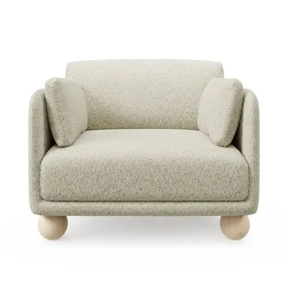 Snuggle Chair with Wooden Legs - Ivory, Boucle