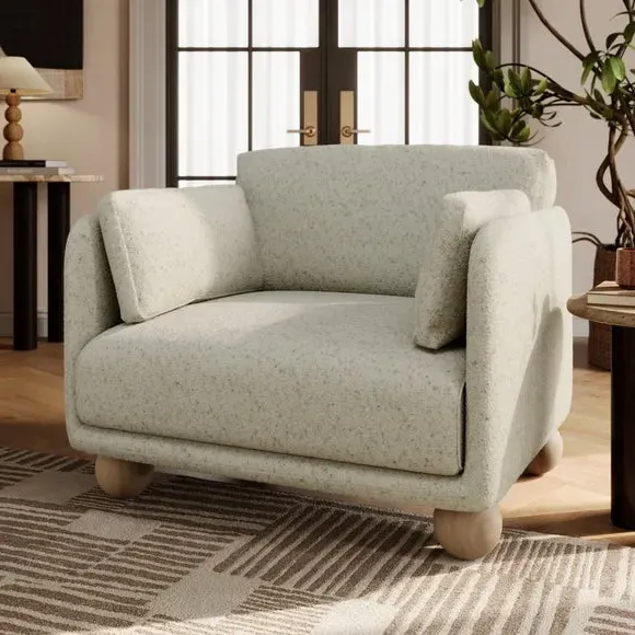 Snuggle Chair with Wooden Legs - Ivory, Boucle image
