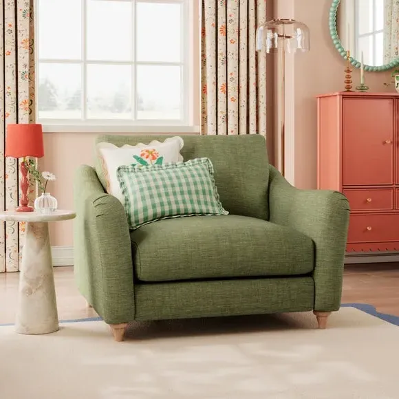 Snuggle Sofa with Curved Arms - Green, Faux Linen