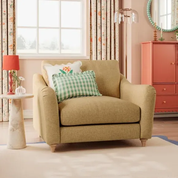 Snuggle Sofa with Curved Arms - Ochre, Faux Linen