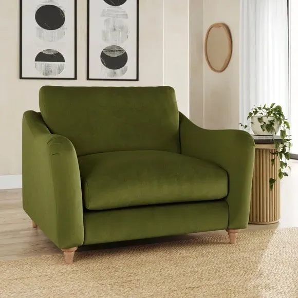 Snuggle Sofa with Curved Arms - Olive, Velvet