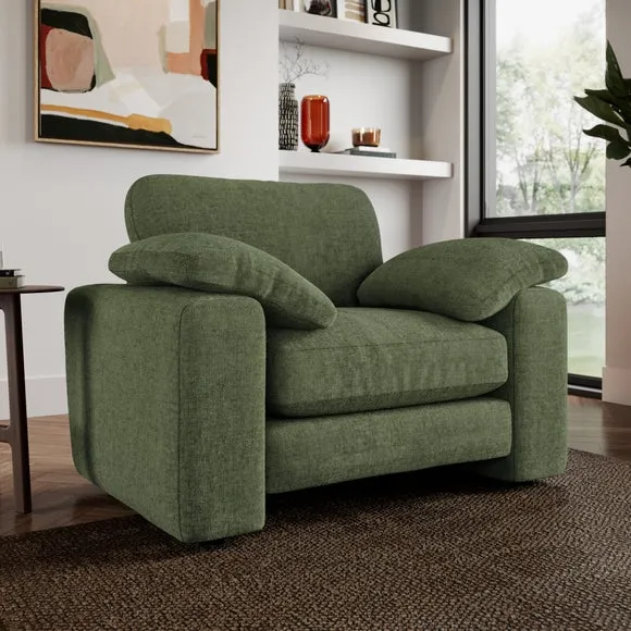 Snuggle Sofa with Feather Arms - Green, Chenille