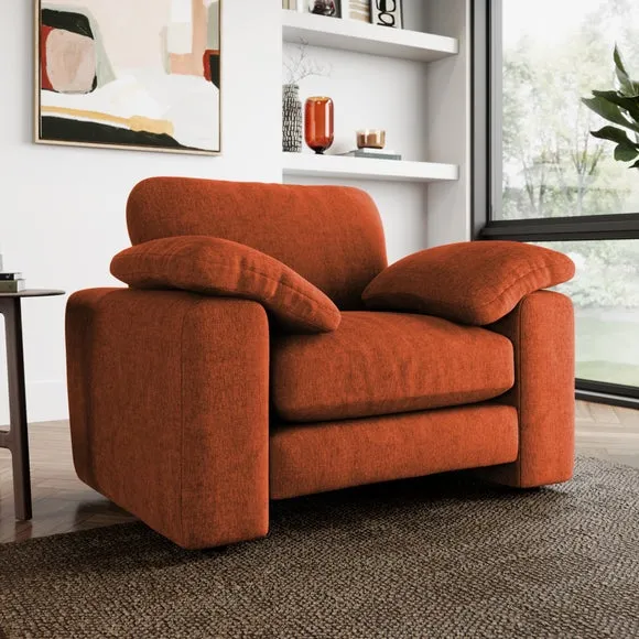 Snuggle Sofa with Feather Arms - Orange, Chenille