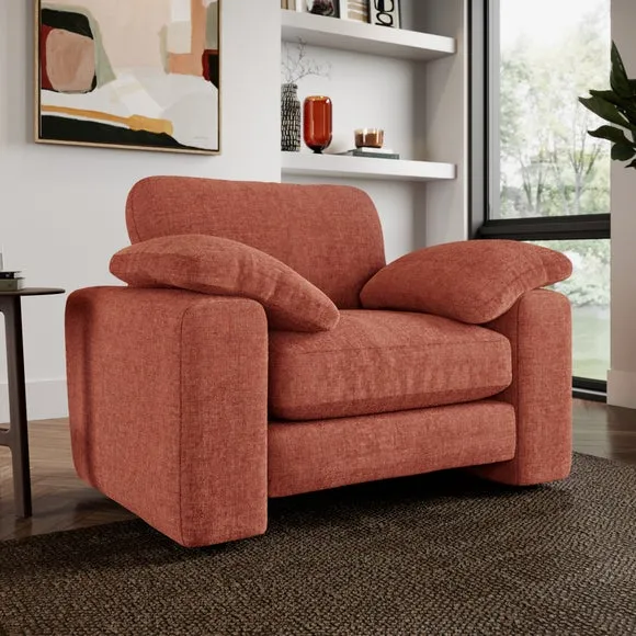 Snuggle Sofa with Feather Arms - Terracotta, Chenille