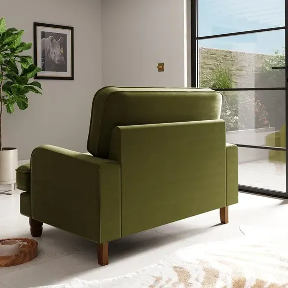 Snuggle Sofa with Fixed Back - Olive, Velvet