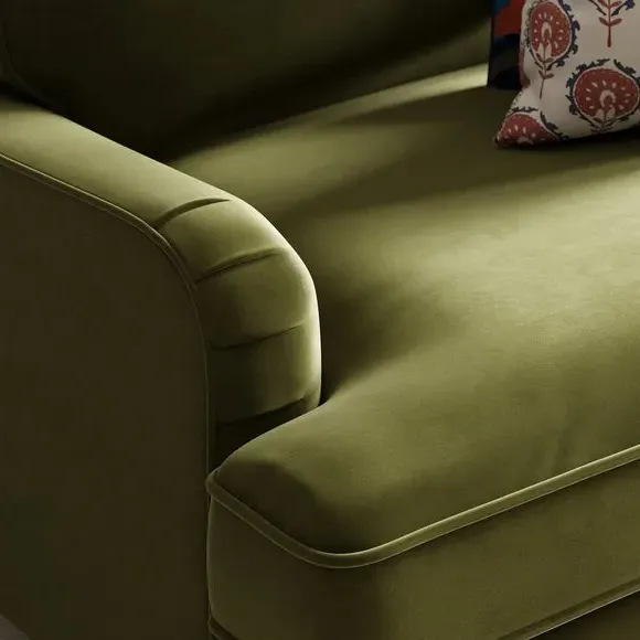 Snuggle Sofa with Fixed Back - Olive, Velvet