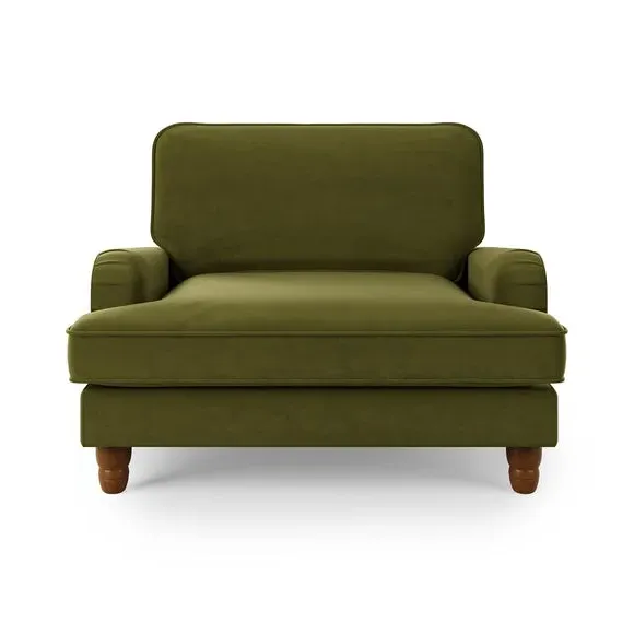 Snuggle Sofa with Fixed Back - Olive, Velvet