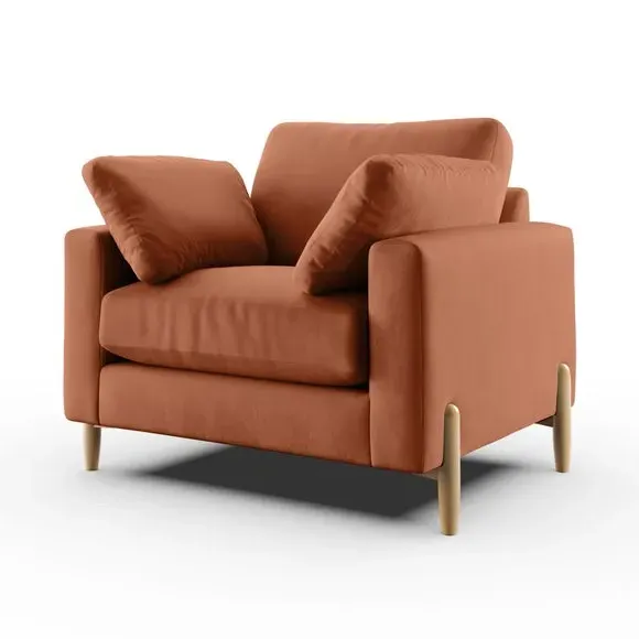 Snuggle Sofa with Square Arms - Apricot, Velvet