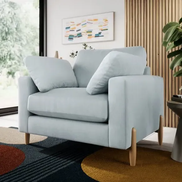 Snuggle Sofa with Square Arms - Blue, Velvet
