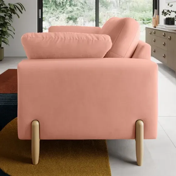 Snuggle Sofa with Square Arms - Coral, Velvet
