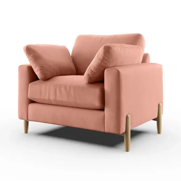 Snuggle Sofa with Square Arms - Coral, Velvet