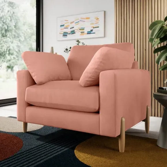 Snuggle Sofa with Square Arms - Coral, Velvet