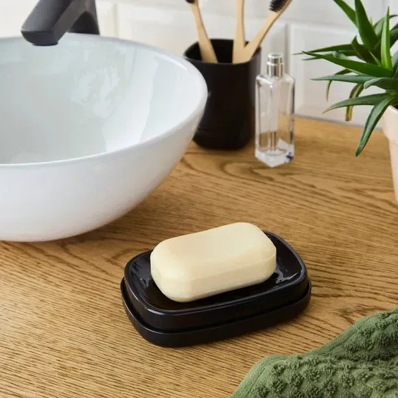 Soap Dish with Drainage - Black, Plastic image