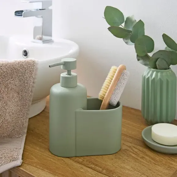 Soap Dispenser with Storage - Sage, Ceramic
