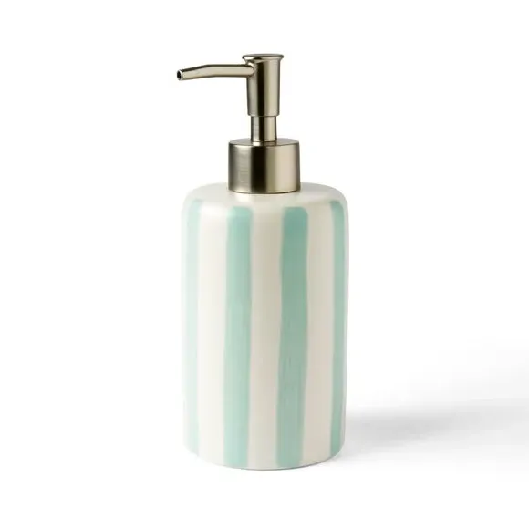 Soap Dispenser with Stripe Design - Green, Ceramic