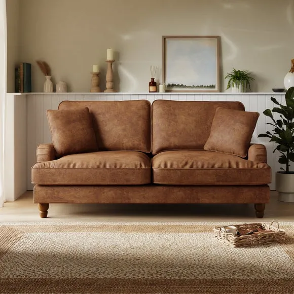 Sofa Bed with Pull-Out - Tan, Faux Leather