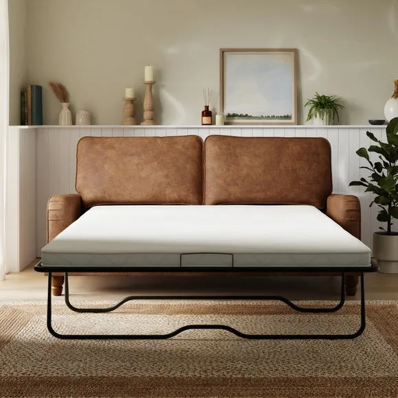 Sofa Bed with Pull-Out - Tan, Faux Leather