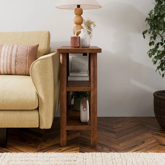 Sofa Side Table with Storage - Dark Wood, Mango