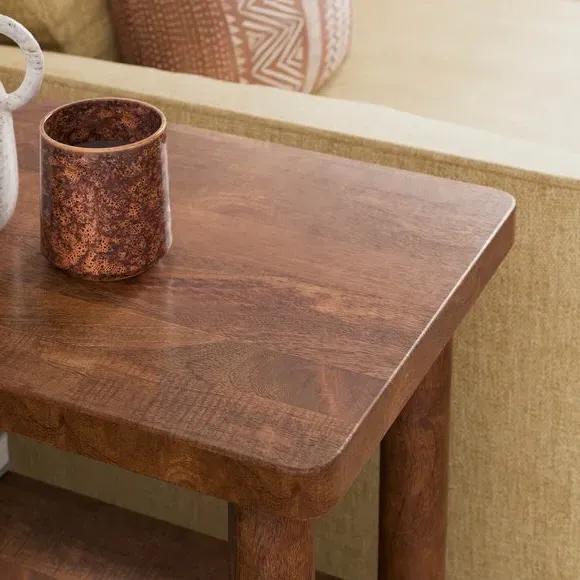 Sofa Side Table with Storage - Dark Wood, Mango