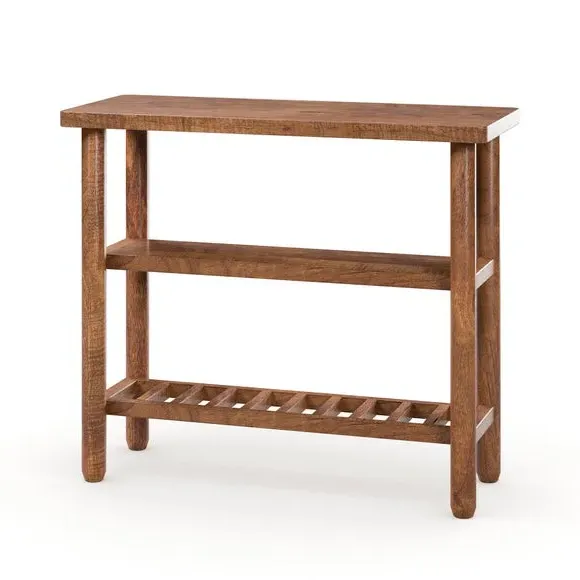Sofa Side Table with Storage - Dark Wood, Mango