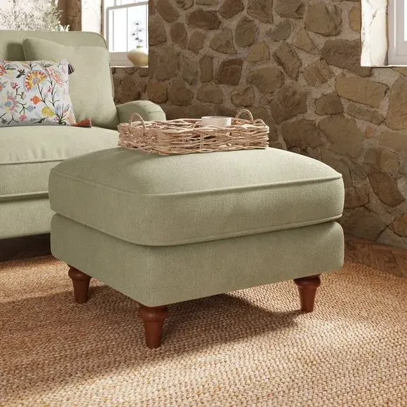 Soft Footstool with Wooden Legs - Sage, Chenille image