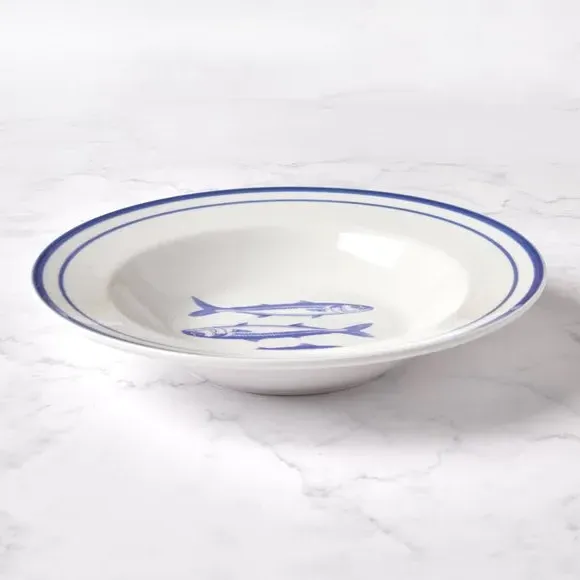 Soup Bowl with Hand-Painted Rim - Blue, Porcelain