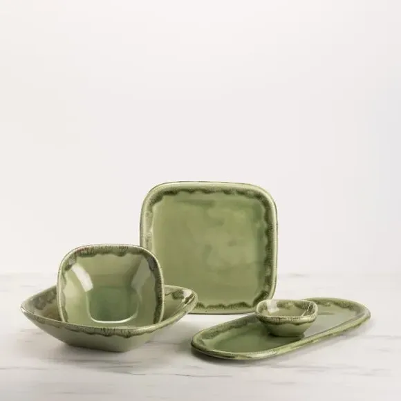 Soup Bowl with Reactive Glaze - Green, Stoneware