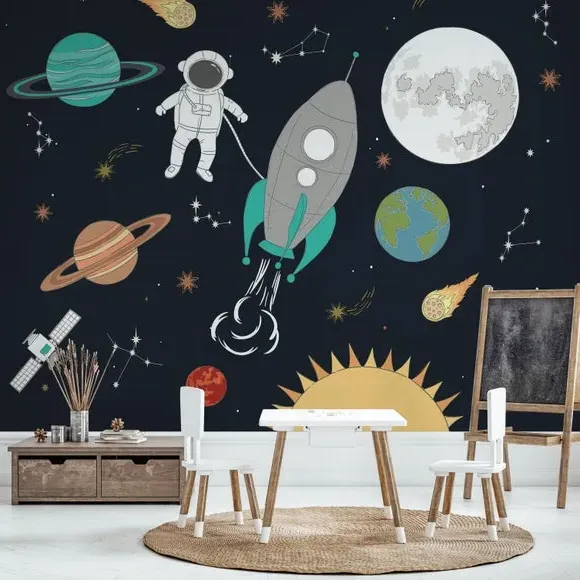 Space Adventure Wall Mural - Black, Non-Woven