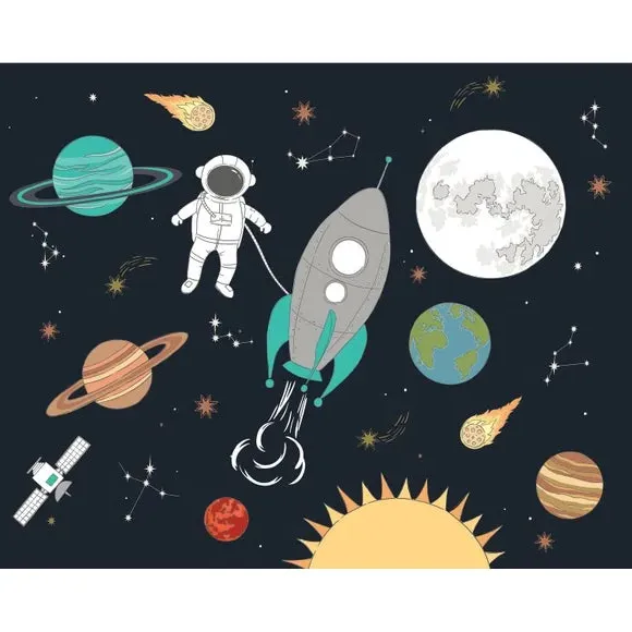 Space Adventure Wall Mural - Black, Non-Woven