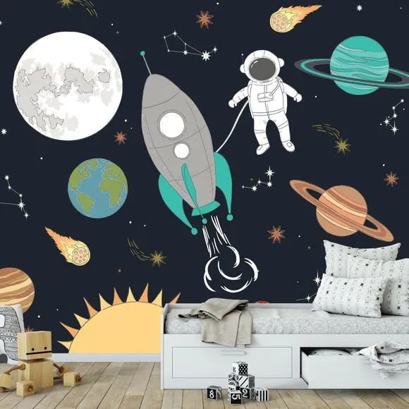 Space Adventure Wall Mural - Black, Non-Woven