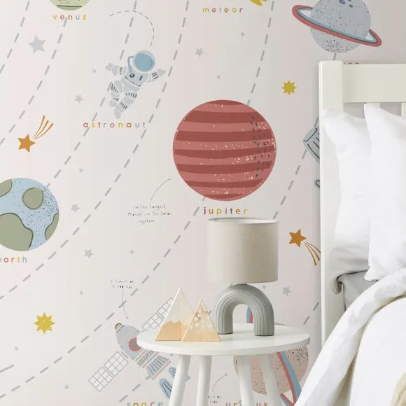 Space Theme Wall Mural - Blue, Nonwoven Paper
