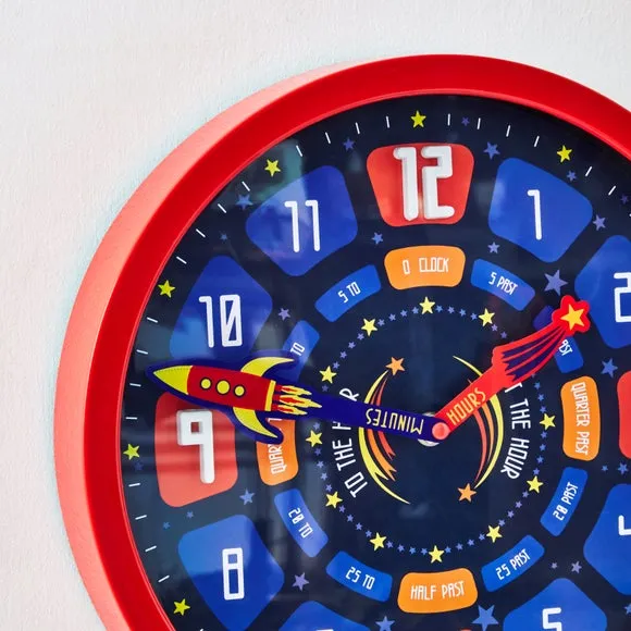 Space Wall Clock - Red, Plastic