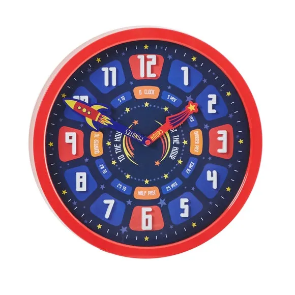 Space Wall Clock - Red, Plastic