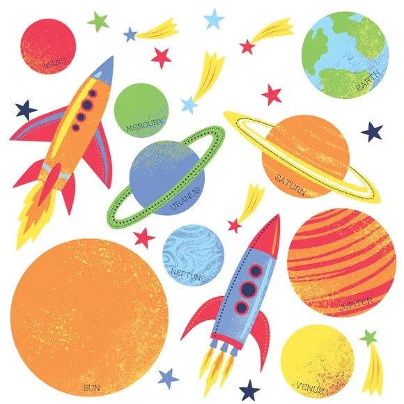 Space Wall Stickers - Multicolor, Self-Adhesive