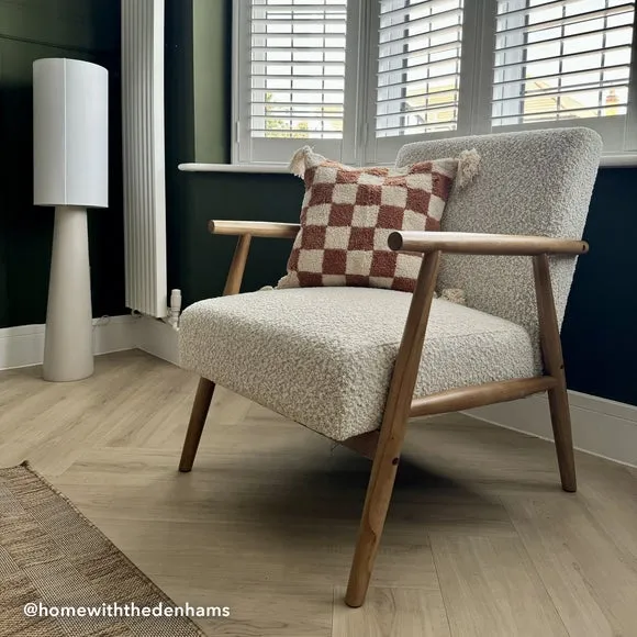 Spindle Accent Chair with Arms - Natural, Boucle