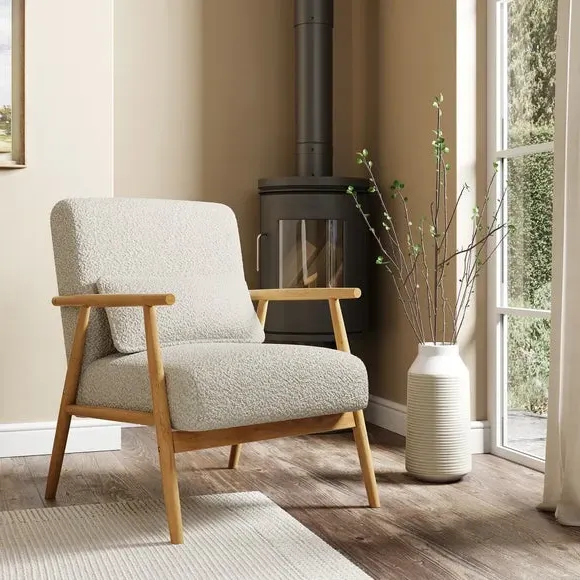 Spindle Accent Chair with Arms - Natural, Boucle