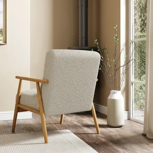 Spindle Accent Chair with Arms - Natural, Boucle