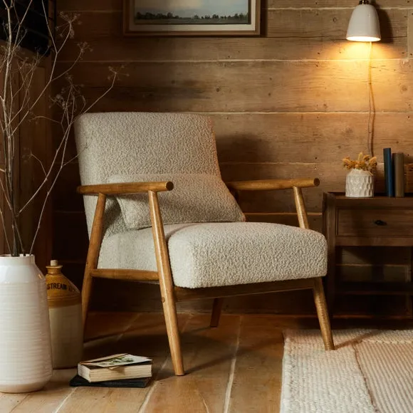 Spindle Accent Chair with Arms - Natural, Boucle image