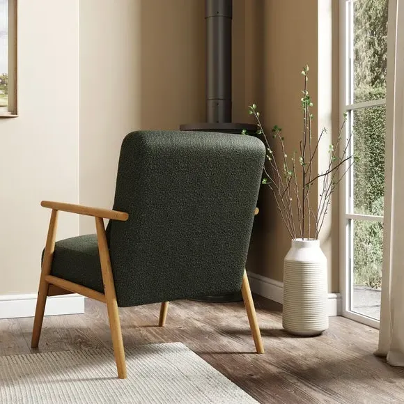 Spindle Accent Chair with Arms - Olive, Boucle