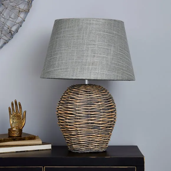 Split Weave Table Lamp - Grey, Wicker